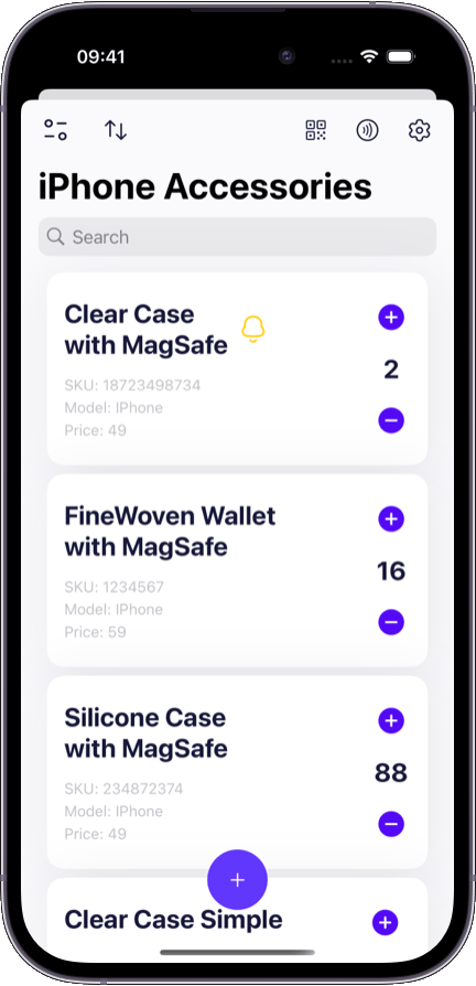 Preview of the Sklad inventory app interface 1