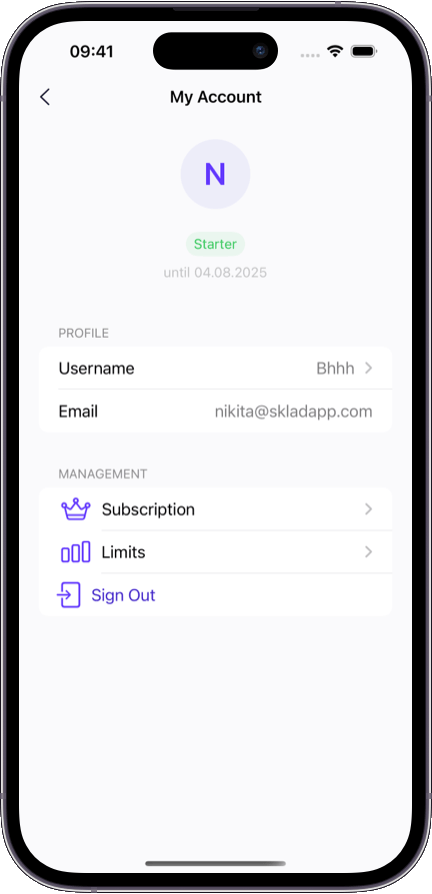 Preview of the Sklad inventory app interface 2