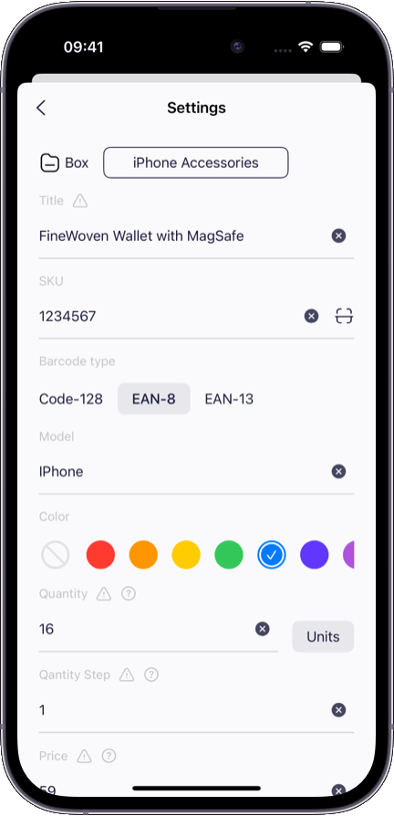 Preview of the Sklad inventory app interface 3