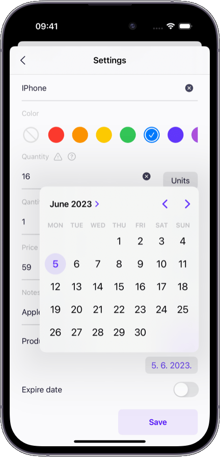 Preview of the Sklad inventory app interface 2