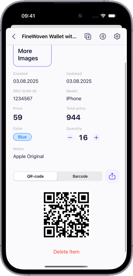 Preview of the Sklad inventory app interface 3