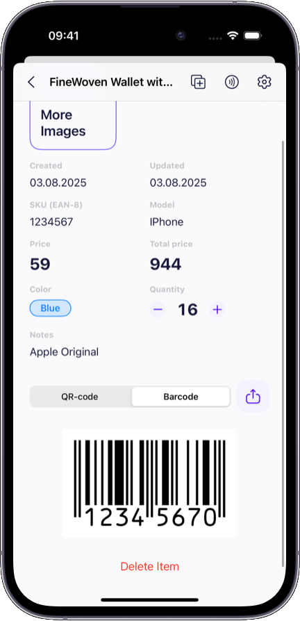 Preview of the Sklad inventory app interface 1