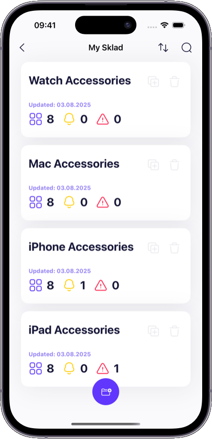 Preview of the Sklad inventory app interface 2