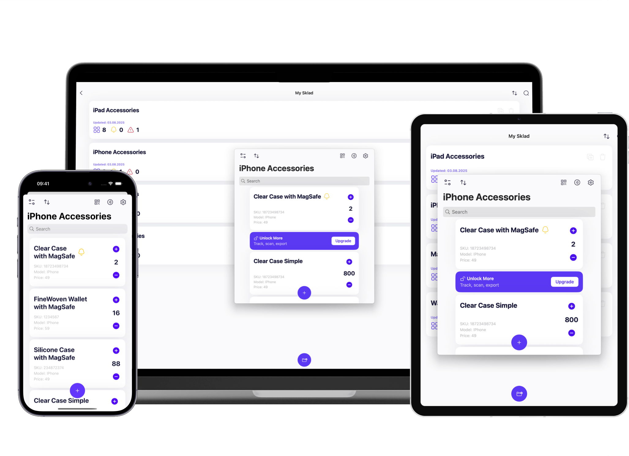 Sklad alerts, history and Excel export views