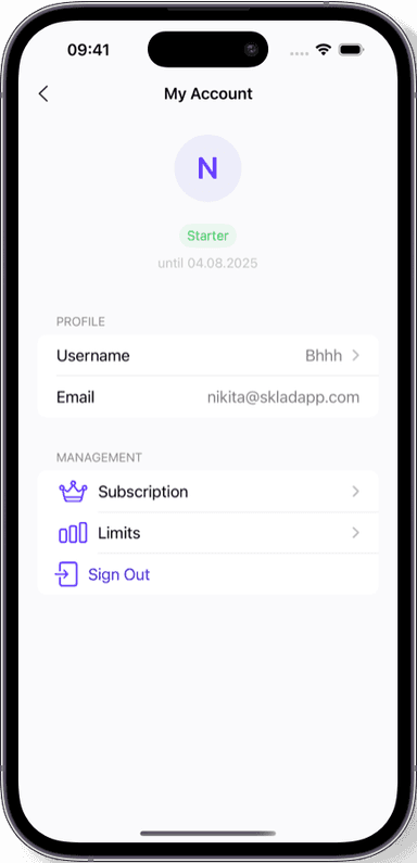 Preview of the Sklad inventory app interface 2