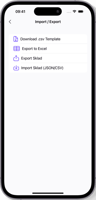 Preview of the Sklad inventory app interface 1