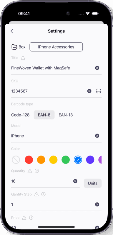 Preview of the Sklad inventory app interface 3
