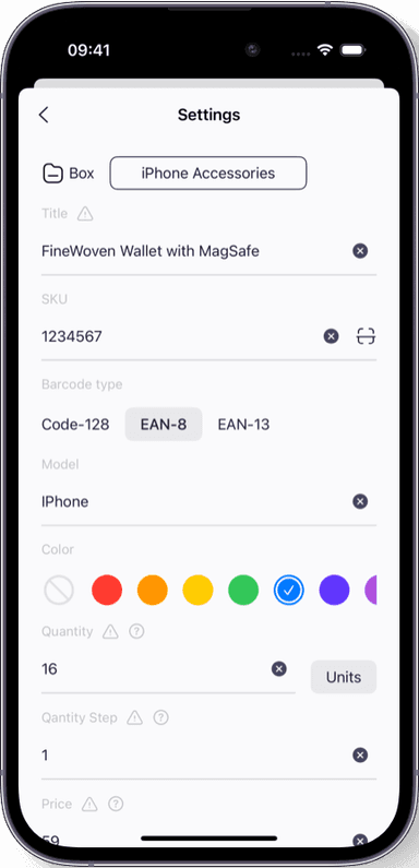 Preview of the Sklad inventory app interface 3