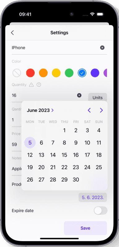 Preview of the Sklad inventory app interface 2
