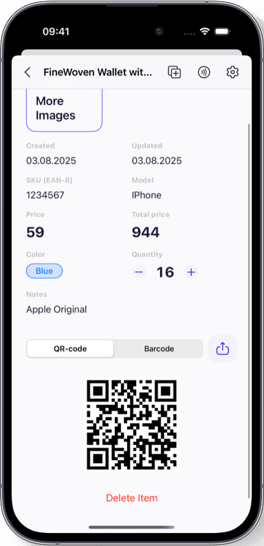 Preview of the Sklad inventory app interface 3