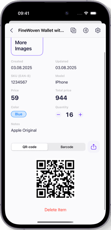 Preview of the Sklad inventory app interface 3