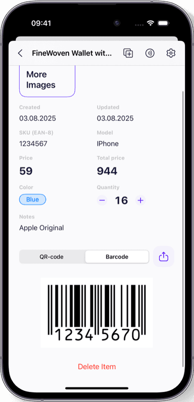 Preview of the Sklad inventory app interface 1