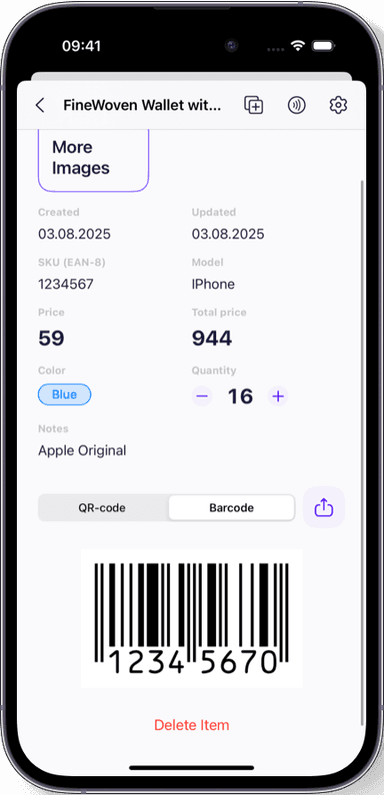 Preview of the Sklad inventory app interface 1