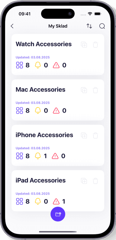 Preview of the Sklad inventory app interface 2